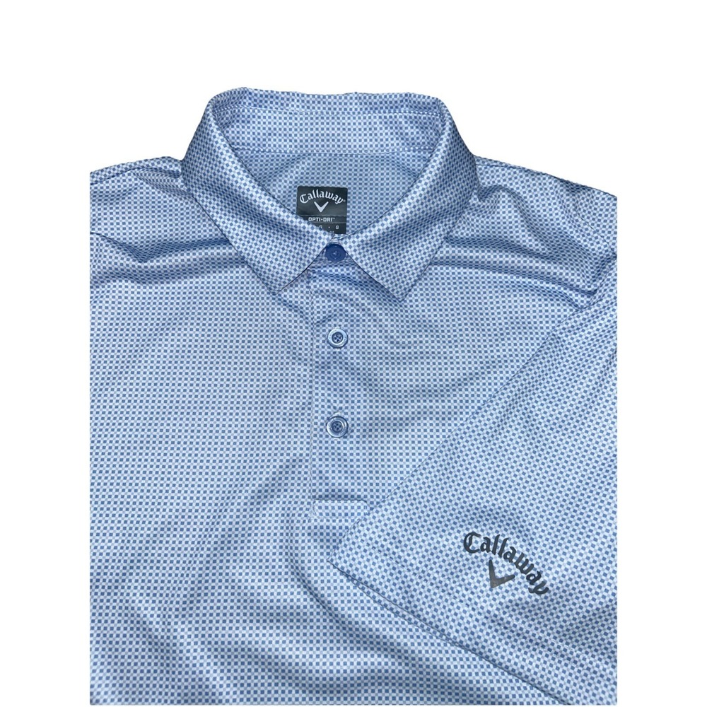 Callaway Opti‎ Dri Men's Large Geometric Square Golf Polo, Blue White Stretch